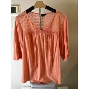 Hannah Woman's Flutter Sleeve Top Coral Plus Size 2XL